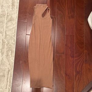 Camila Coelho Sleeveless Mock Neck Midi Dress in Tan